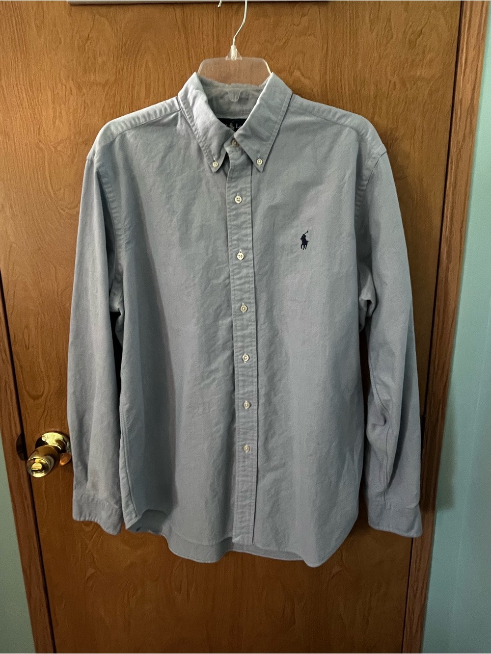 Ralph Lauren Blue / White Tick Button-Down Shirt Classic Fit Size Large EUC